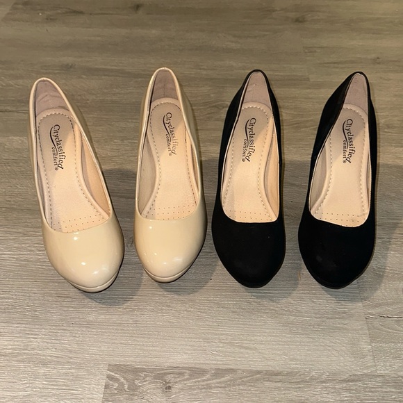 City Classified Comfort Platform Heels Patent Nude Black Cushioned Simple Pump 9 - Picture 1 of 6